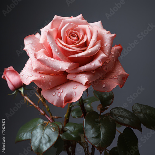 Rose on a dark gray background. AI generative.