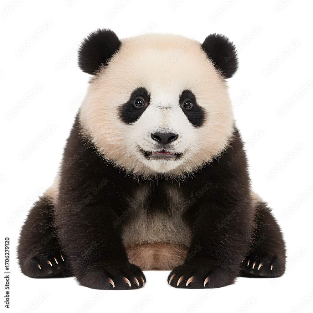 Fototapeta premium Giant Panda Cub CloseUp Portrait of a Young Panda Bear on transparent background