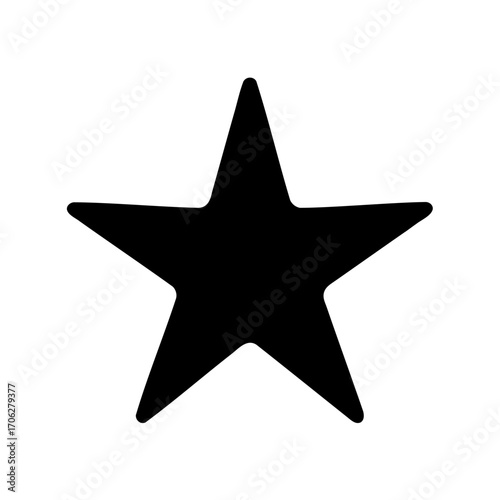 Stylized black star shape on white background, with rounded tips for aesthetic appeal
