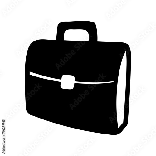 Stylized depiction of a black briefcase with white accent and a handle