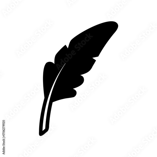 A Simple Black and White Illustration of a Feather on White Background