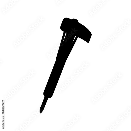 Silhouette of a jackhammer tool with pointed tip for industrial construction