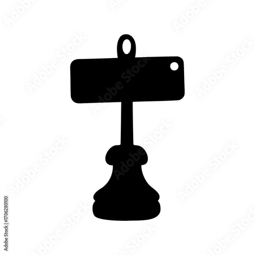 Simplified Silhouette of a Black Chess Pawn with a Sign Post Above