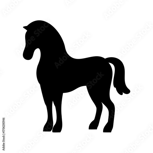 Black Horse Silhouette Standing Stately on a White Background Artfully Designed