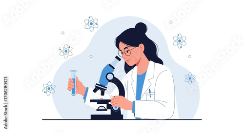 Scientist Examines Sample Under Microscope In Clean Laboratory For Study Results