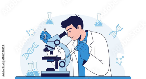 Scientist Employing Microscope And Pipette For Scientific Research And Analysis Processes