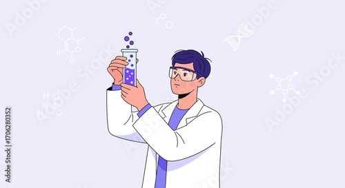 Scientist Examining Chemical Reaction in Laboratory, Experimenting With New Elements and Compounds