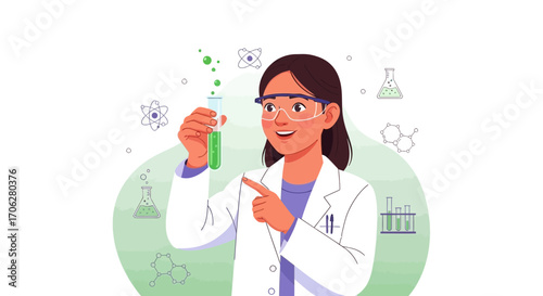 Scientist Examining Green Substance In Test Tube During Chemical Laboratory Experiment