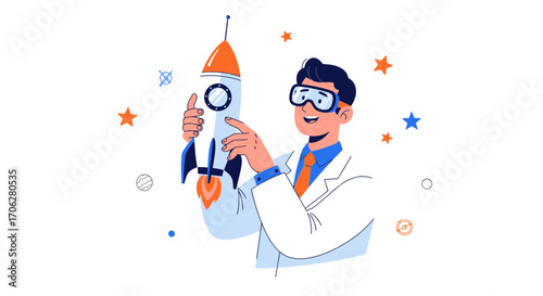 Scientist Inspecting A Prototype Rocket Ready For Launch And Aerospace Exploration