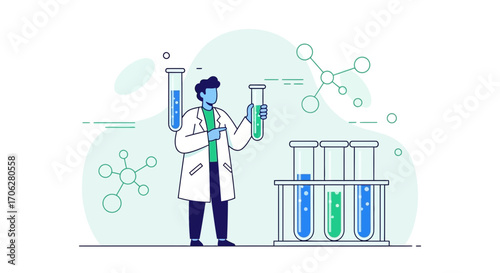 Scientist Inspecting Chemical Compounds In Test Tubes For Research And Future Studies