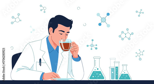Scientist Taking A Coffee Break While Working On Chemical Experiments And Discoveries