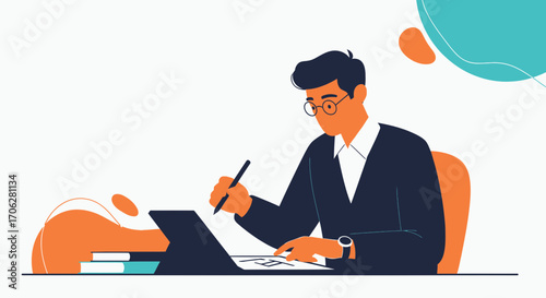 Professional Man Drawing: A Digital Illustration Of Creative Work Process Design