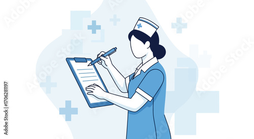 Professional Nurse Recording Healthcare Information on a Clipboard in a Medical Setting