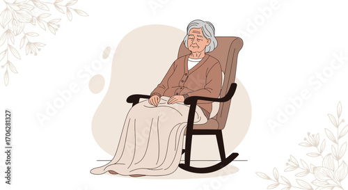 Senior Woman Resting Peacefully in Rocking Chair, Contemplating Life Calmly