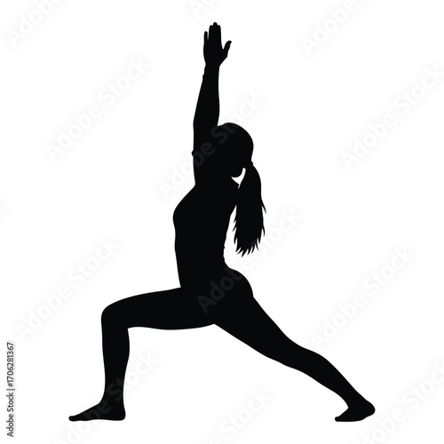 Silhouette of woman performing warrior ii yoga pose for fitness and wellness silhouette