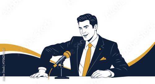 Public Speaker Presenting With Confidence And Enthusiasm In A Stylish Modern Design