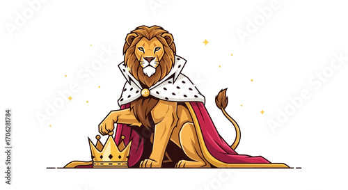 Regal Lion Adorned With Crown And Robes Displaying Dignity And Authority