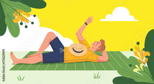 Relaxation Under The Bright Sun in a Park, Enjoying a Comfortable Day