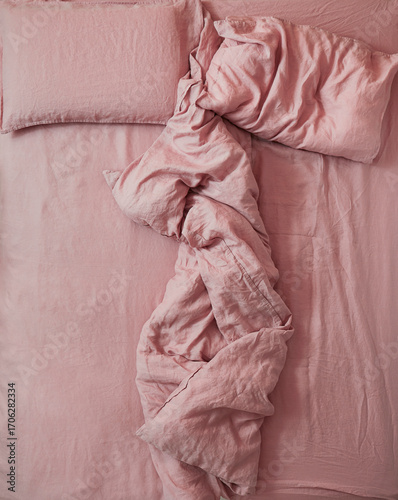 Double bed that has been slept in by only one person