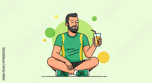 Relaxed Male Enjoying Healthy Drink, Symbolizing Wellbeing And Mindfulness In Peace