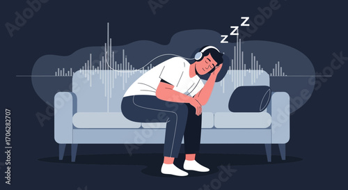 Relaxed Person Dozing While Listening Music And Resting On A Comfortable Sofa