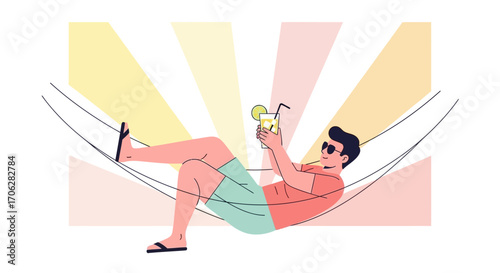 Relaxed Person With Drink Enjoying Leisure Time While Lying On A Hammock
