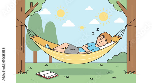 Relaxing Afternoon Nap: A Young Person Unwinding in a Hammock Under the Sun