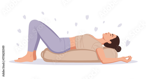 Serene Woman Reclining Peacefully on a Pillow, Showcasing Tranquility and Mindfulness