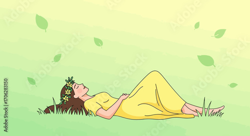 Serene Woman Reclining Amidst Nature Sunlight, Peace, Relaxation, and Blissful Freedom