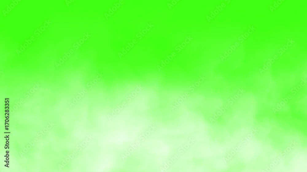 White fluffy wispy clouds of white smoke or dry ice fog moving camera left to right on a green screen chroma key background 4K
