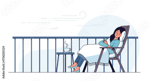 Relaxing On Balcony With A Hot Beverage And Peaceful Tranquility
