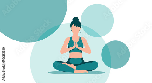 Serene Yoga Practitioner Amidst Abstract Spheres Suggesting Mindfulness and Peace