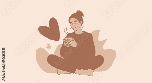 Relaxing Moment: Woman Enjoying A Cozy Drink, A Simple Yet Comforting Illustration