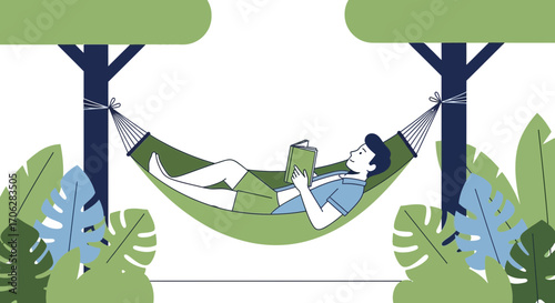 Relaxing Time: A Person Enjoying A Book While Lounging In Green Hammock Outdoor Scene