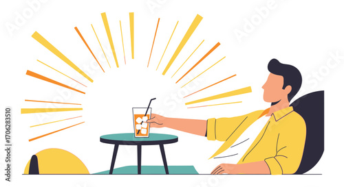 Relaxing Time With Refreshing Drink in Sunny Day Outdoors with Abstract Design