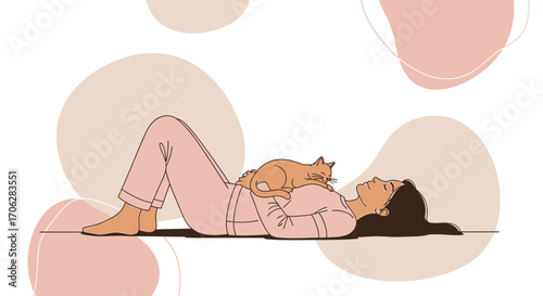 Relaxing Time With a Cat: Depicting Serenity, Comfort, and Calmness in Minimalist Style