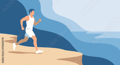 Silhouette of Athletic Individual Engaging in Physical Activity Near a Coastal Environment