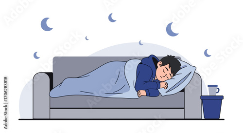 Restful Scene: A Peaceful Slumber Under Night Sky, Illustrated Comfort and Relaxation