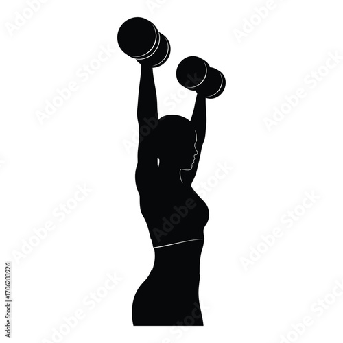 Silhouette of a woman lifting dumbbells for strength training and fitness silhouette