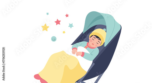 Restful Sleep In A Stroller Under A Soft Blanket And The Joyful Stars