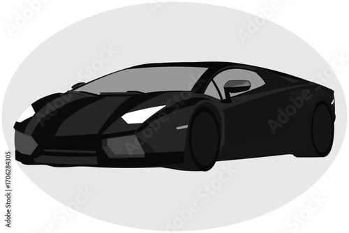 Vector illustration of a sleek black sports car isolated on a light background, modern luxury vehicle design for automotive, speed, and performance concepts.