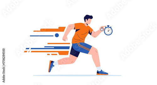 Runner Checking Stopwatch While Achieving Velocity Representing Speed and Goal Achievement