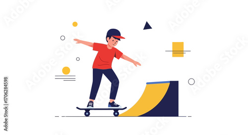 Skateboarder Performs Trick: A Dynamic Vector Illustration in Playful Colors and Stylish Design