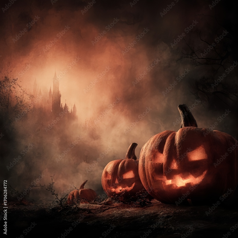 Fototapeta premium A pumpkin halloween background concept fantasy style