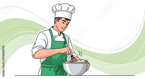 Skilled Chef Expertly Whisking Ingredients in a Bowl for Preparing Gourmet Culinary Creation
