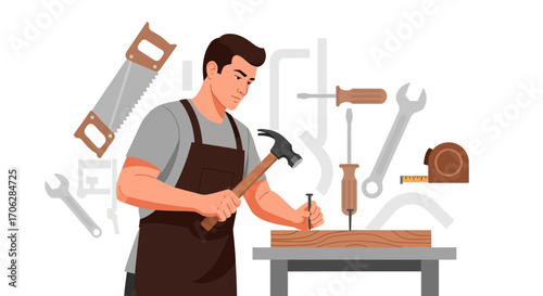 Skilled Carpenter Working With Tools Creating A Visual For Carpentry And Craftsmanship