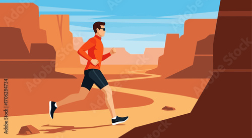 Runner Enjoys A Vigorous Workout Through The Majestic Desert Canyon Landscape