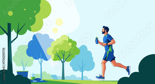 Runner Exercising In Park Illustration Depicting Healthy Outdoor Activity