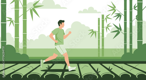 Runner Exercising In Peaceful Bamboo Forest Exercise Environment Illustration