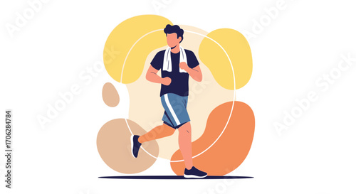 Runner Exercising Outdoors, Colorful Illustration Representing Fitness And Healthy Lifestyle